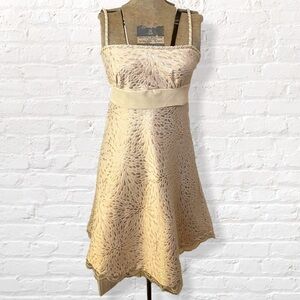 xis Cream Gold Taffeta Lace Hem Knee Length Dress Spaghetti Straps Empire Waist